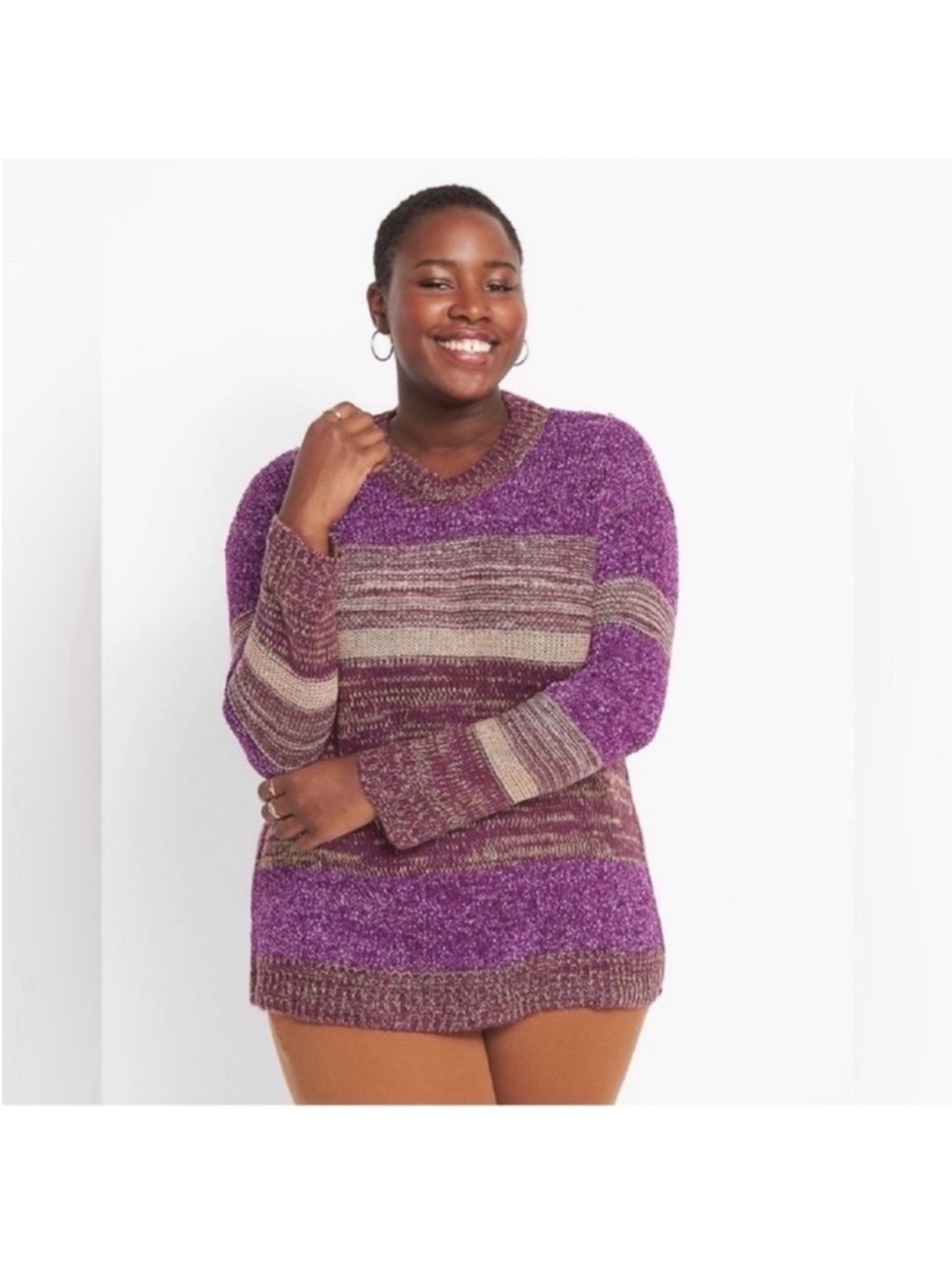 NWT Lane Bryant Knit Textured Sweater Sz 22/24 Purple Gold Crewneck